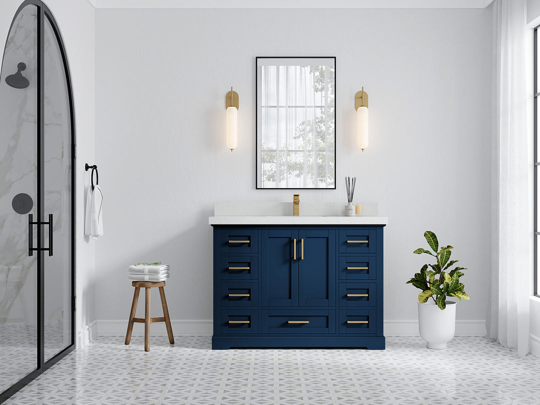 Boston 48 in. W x 22 in. D Single Sink Bathroom Vanity in Navy Blue with Countertop - Full View
