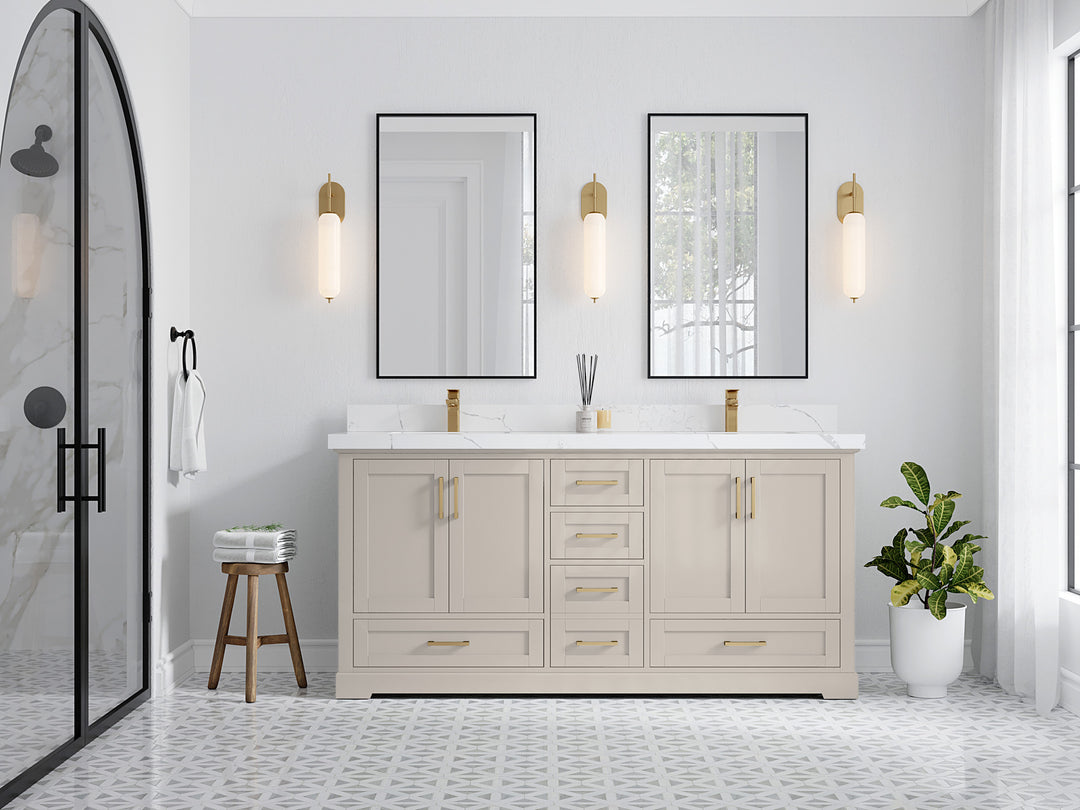 Boston 72 in. W x 22 in. D Double Sink Bathroom Vanity in Fine Grain with Countertop - Full View