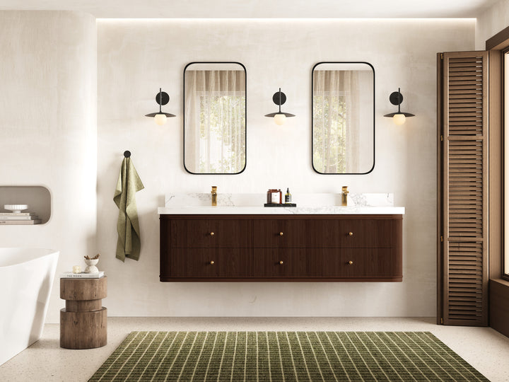 Hampton Floating Teak 72 in. W x 22 in. D Double Sink Bathroom Vanity (Dark Walnut) - photo 4