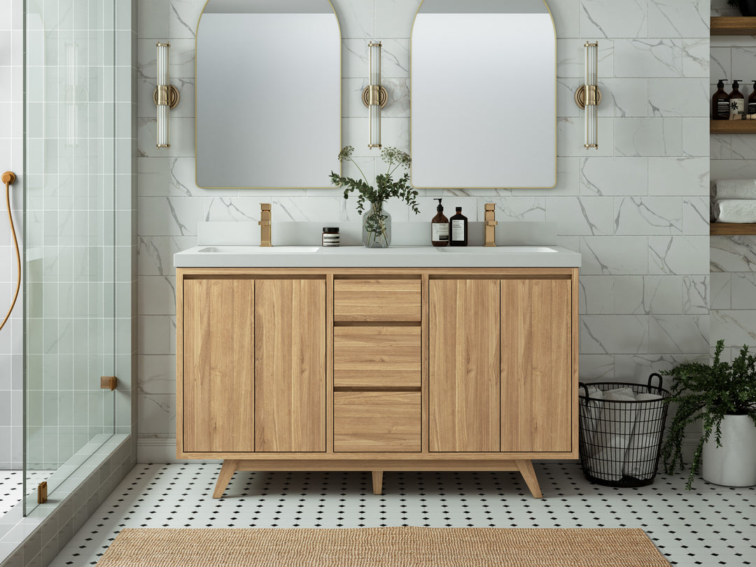 Madison Teak Wood 60 in. W x 22 in. D Double Sink Bathroom Vanity