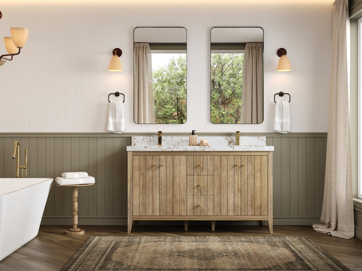 Atlanta Teak Wood 60 in. W x 22 in. D Double Sink Bathroom Vanity - photo 4