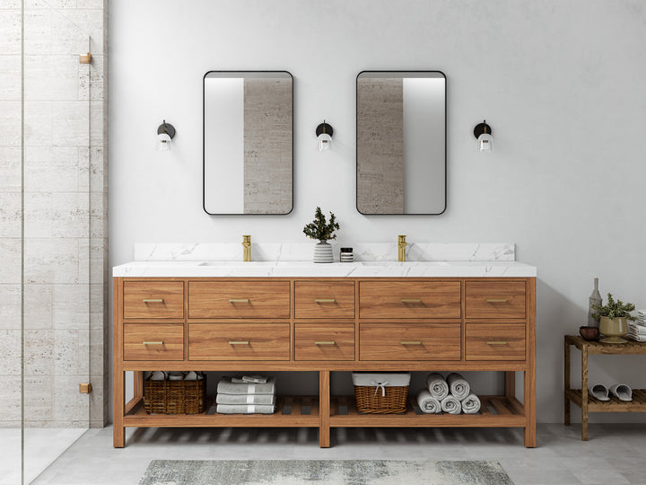 Parker Teak Wood 84 in. W x 22 in. D Double Sink Bathroom vanity with - photo 4