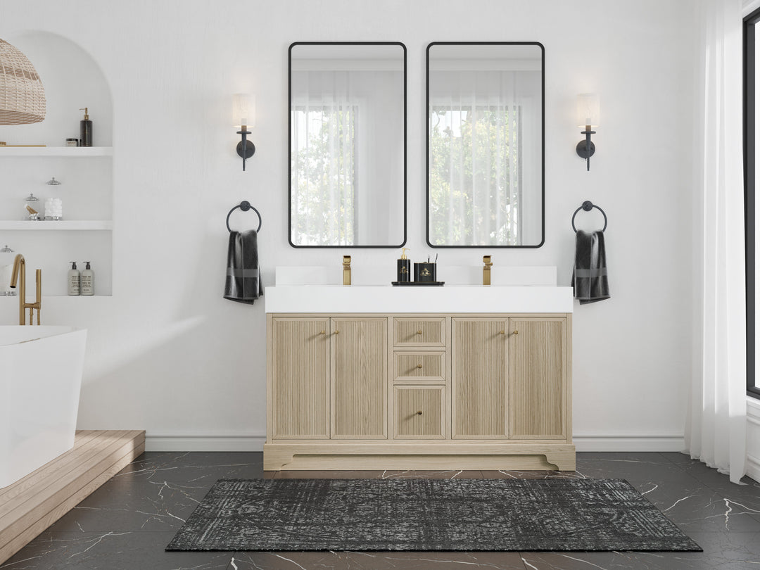Manhattan White Oak 60 in. W x 22 in. D Double Sink Bathroom Vanity