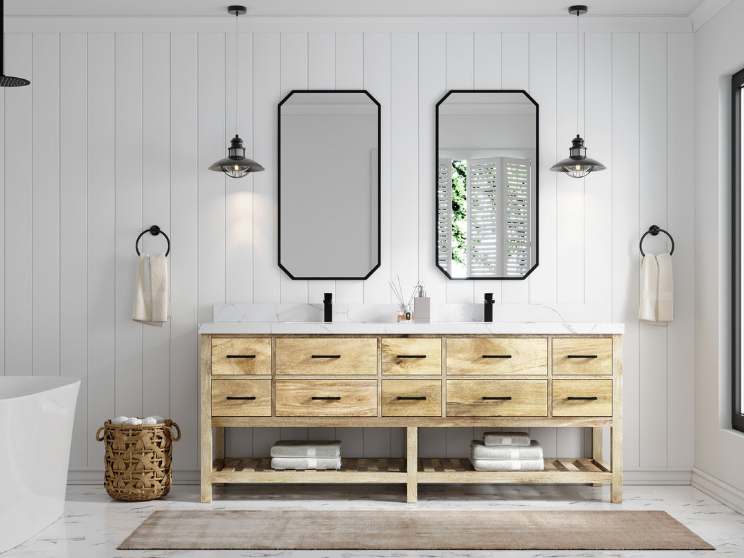 Parker Mango Wood 84 in. W x 22 in. D Double Sink Bathroom vanity with