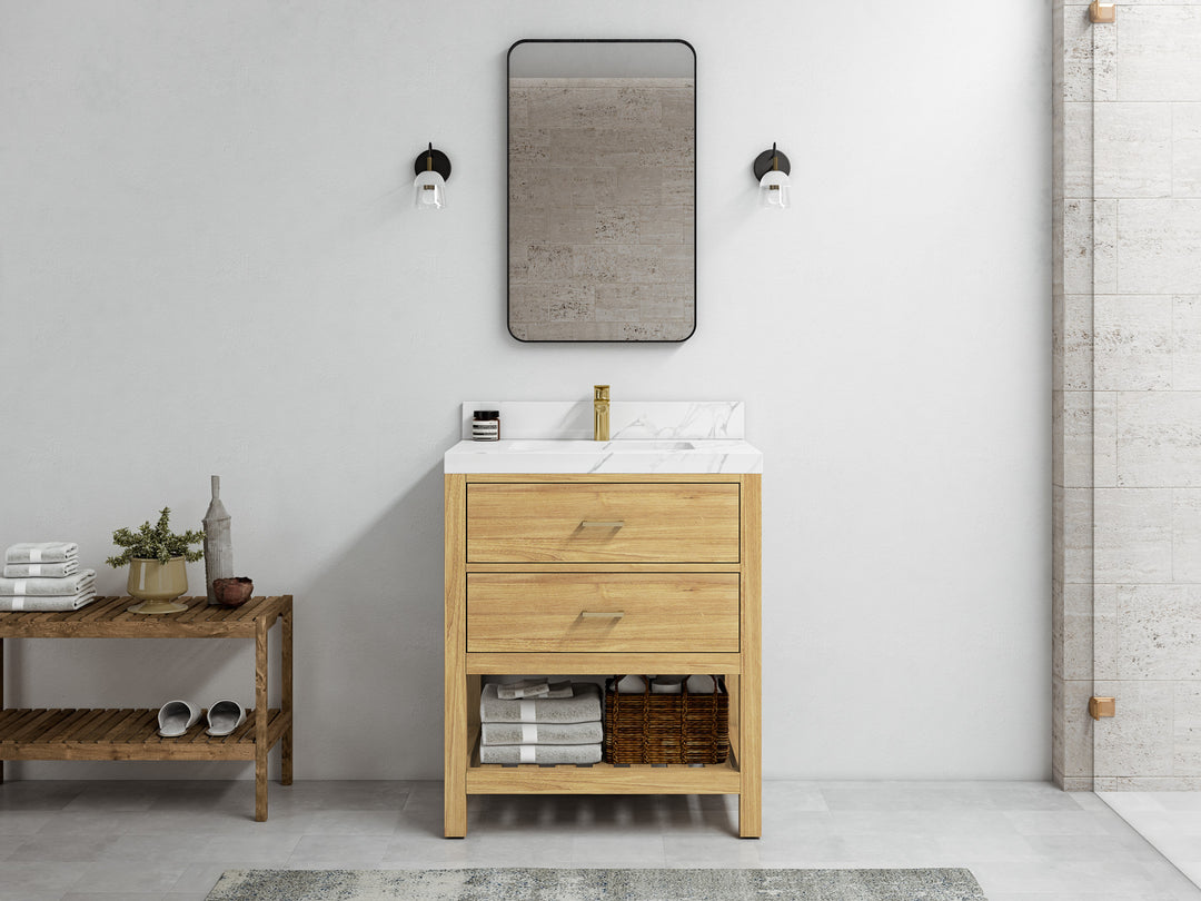 Parker Teak  30 in. W x 22 in. D Single Sink Bathroom Vanity in Light Natural  with Countertop - Full View