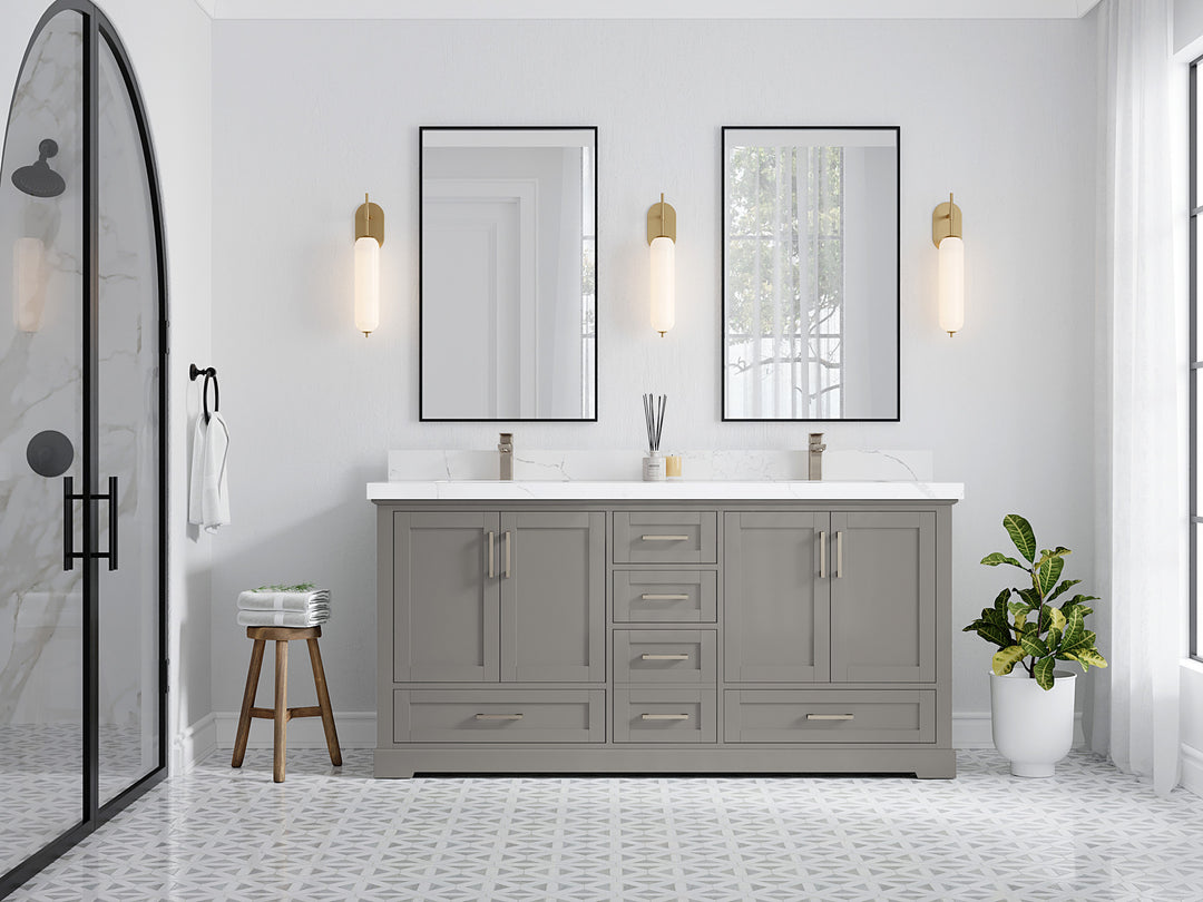 Boston 72 in. W x 22 in. D Double Sink Bathroom Vanity in Elephant Skin Gray with Countertop - Full View