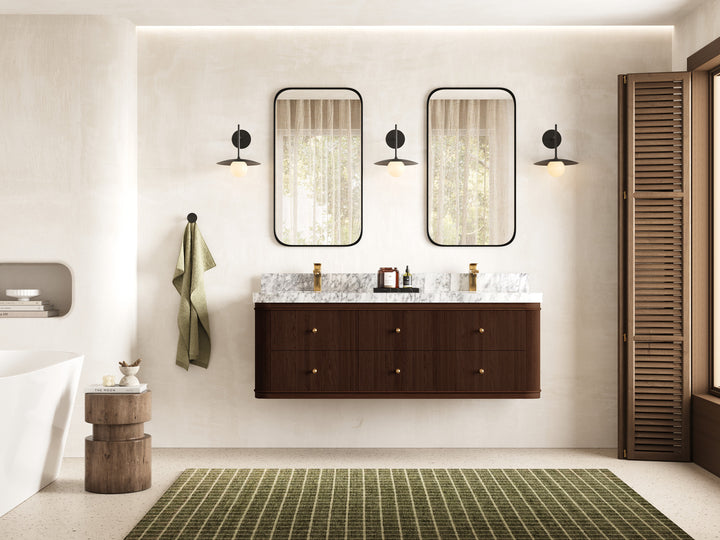Hampton Floating Teak 60 in. W x 22 in. D Double Sink Bathroom Vanity (Dark Walnut) - photo 4