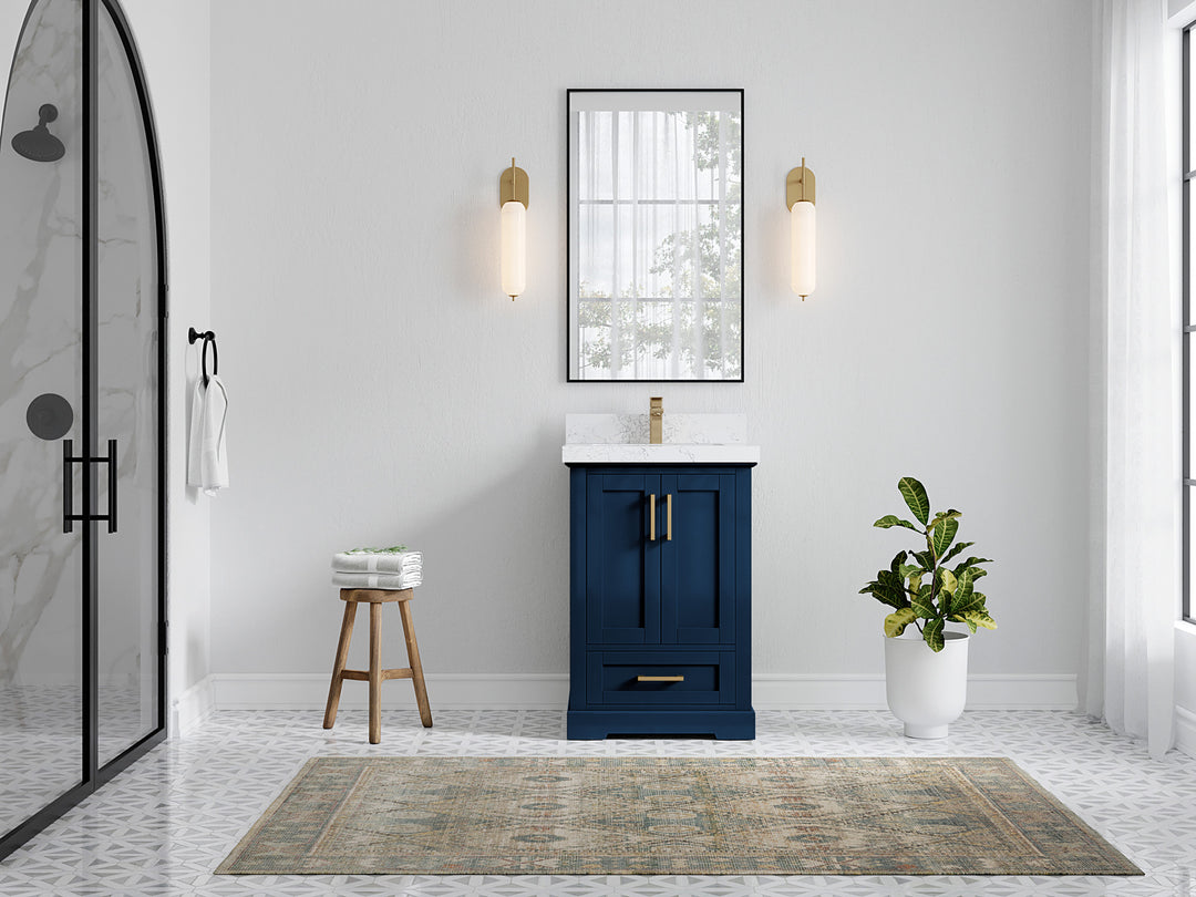 Boston 24 in. W x 22 in. D Single Sink Bathroom Vanity in Navy Blue with Countertop - Full View
