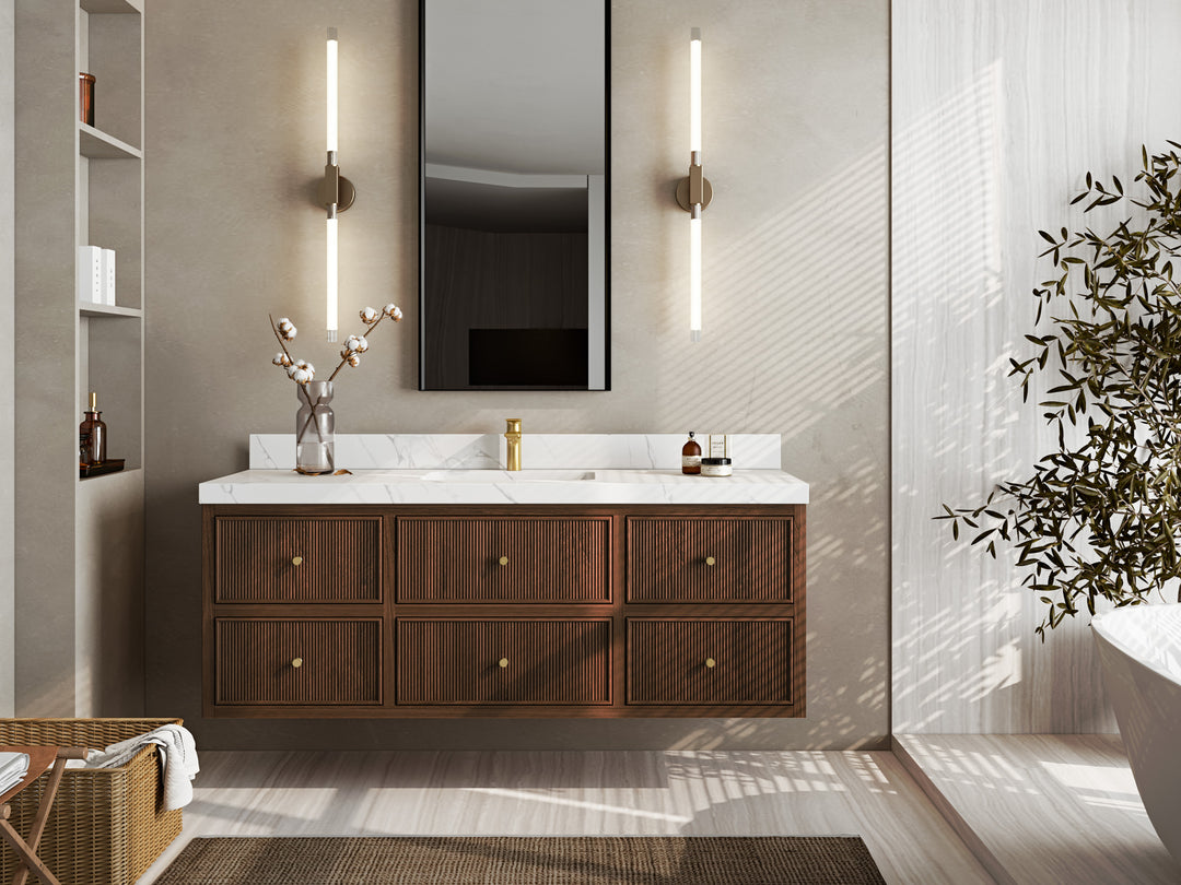 Sonoma Floating Teak 60 in. W x 22 in. D Single Sink Bathroom Vanity in Dark Walnut Finish with countertop - Front View