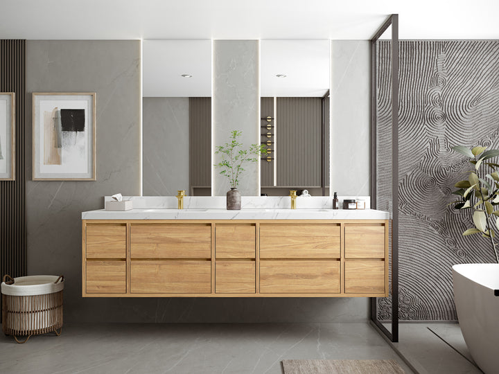 Madison Floating Teak 84 in. W x 22 in. D Double Sink Bathroom Vanity - photo 4