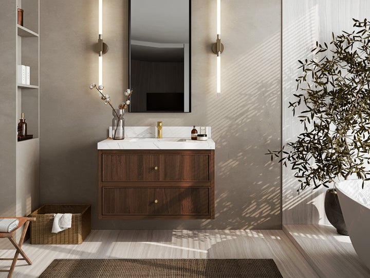 Sonoma Floating Teak 36 in. W x 22 in. D Center Sink Bathroom Vanity - photo 4