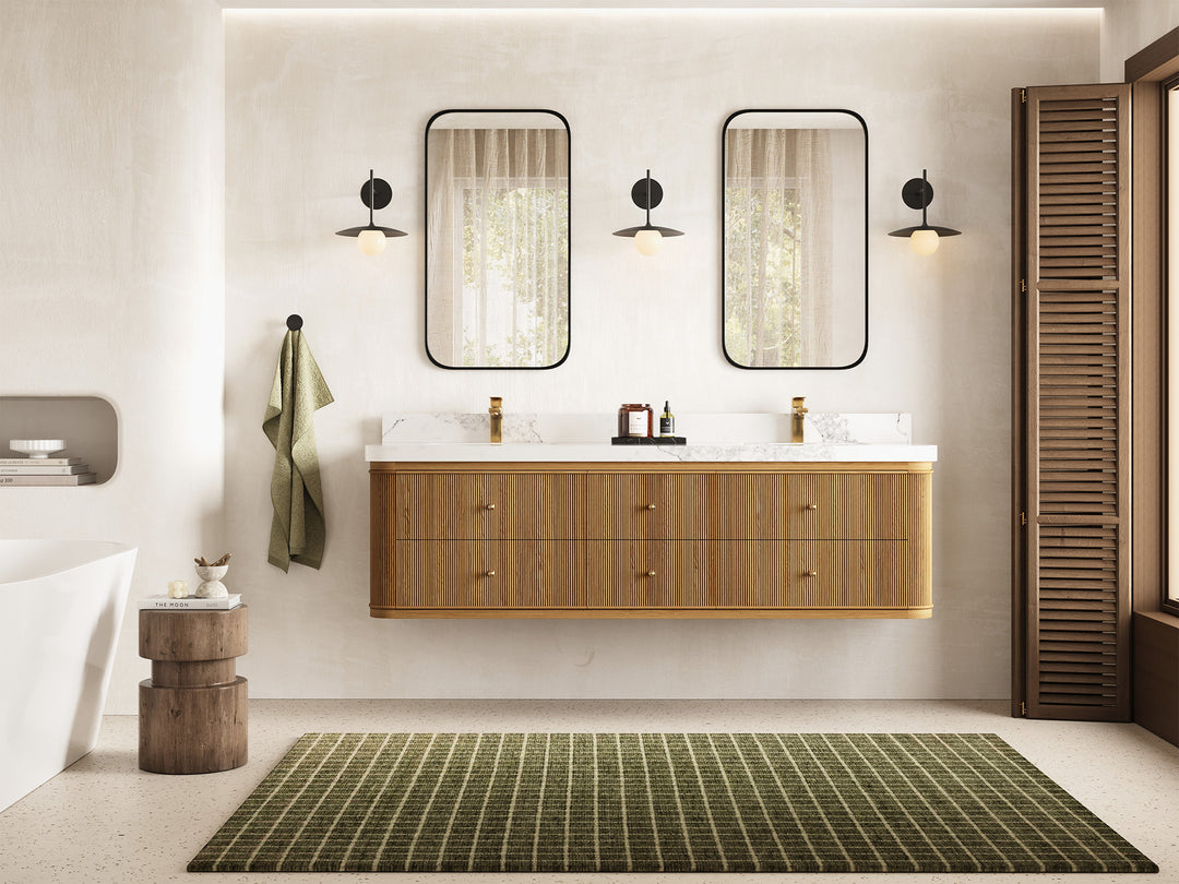 Hampton Floating Teak 72 in. W x 22 in. D Double Sink Bathroom Vanity with Countertop - Full View