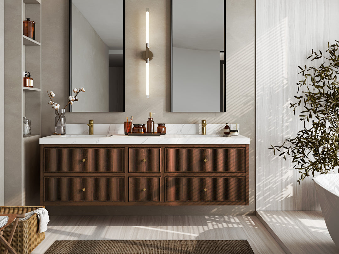 Sonoma Floating Teak 72 in. W x 22 in. D Single Sink Bathroom Vanity in Dark Walnut Finish with countertop - Front View