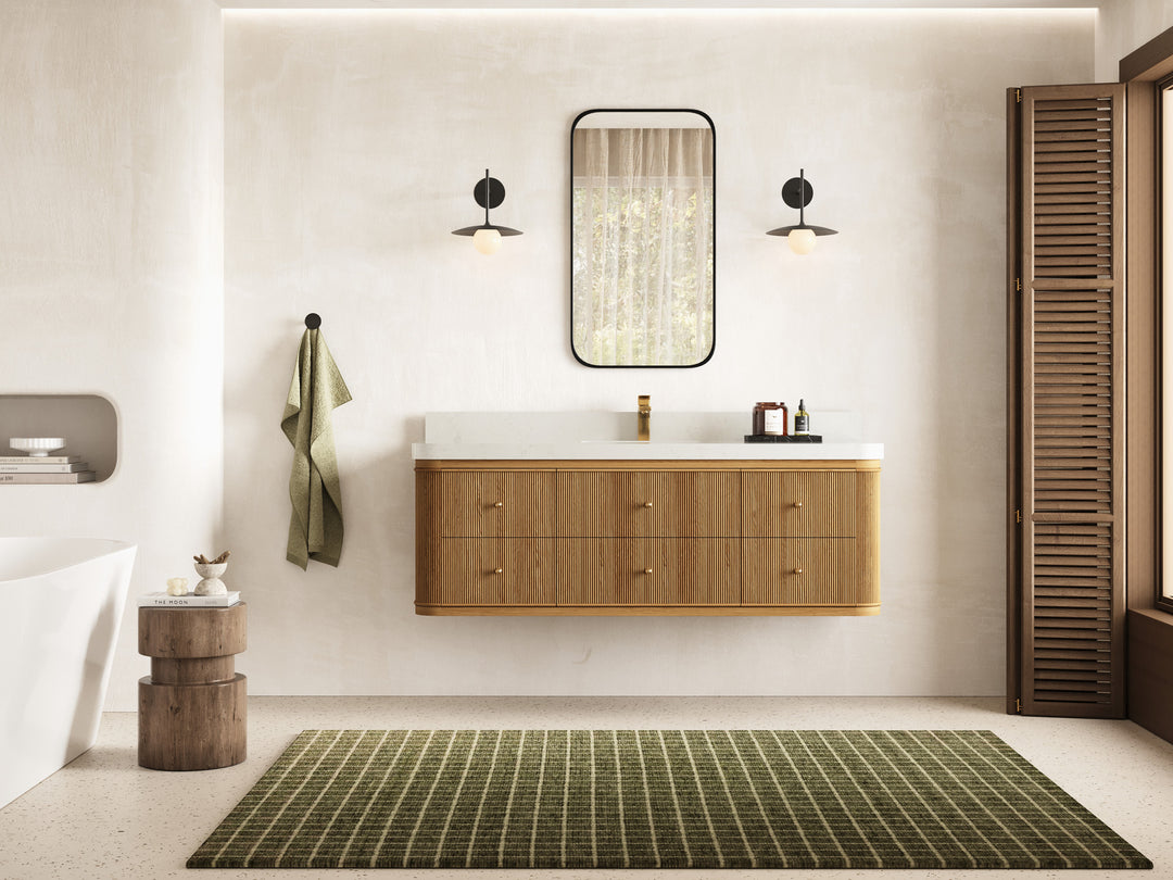 Hampton Floating Teak 60 in. W x 22 in. D Single Sink Bathroom Vanity with Countertop - Full View