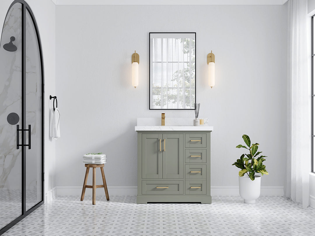 Boston 36 in. W x 22 in. D Single Sink Bathroom Vanity in Evergreen with Countertop - Full View