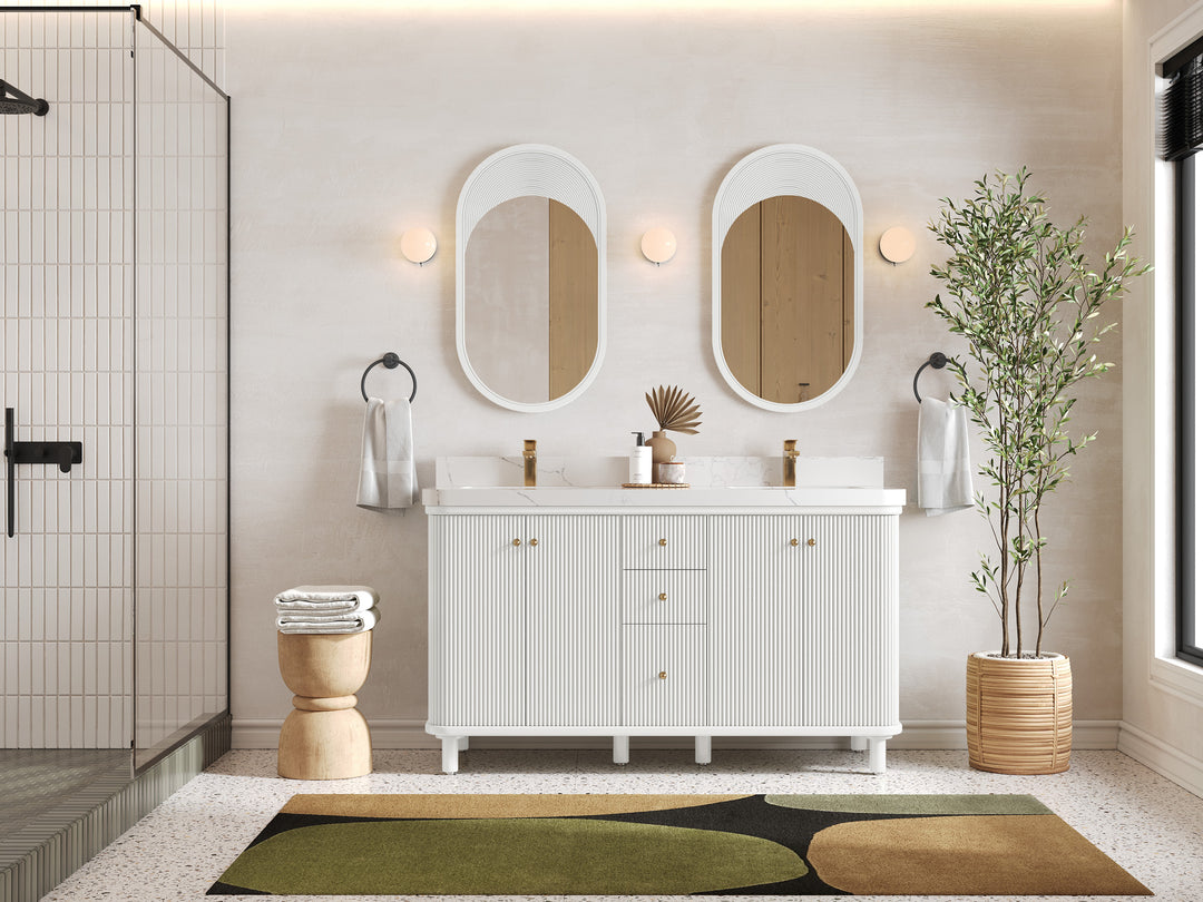 Miami 60 in. W x 22 in. D Double Sink Bathroom Vanity in White with Countertop - Full View