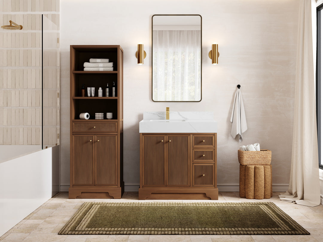 Manhattan Teak Wood 36 in. W x 22 in. D Left Offset Sink Bathroom Vanity