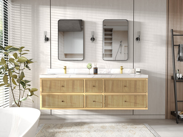 Sonoma Floating Teak 72 in. W x 22 in. D Double Sink Bathroom Vanity - photo 4