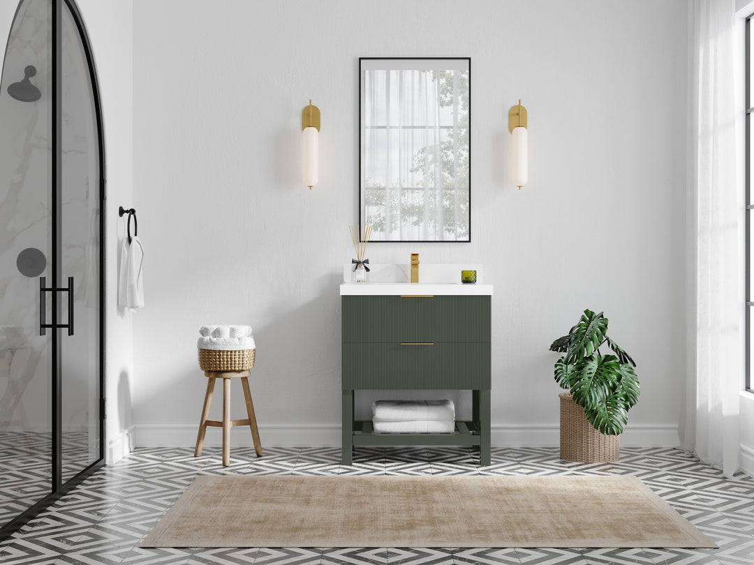 Catalina 30 in. W x 22 in. D Double Sink Bathroom Vanity in Pewter Green with Countertop- Full View
