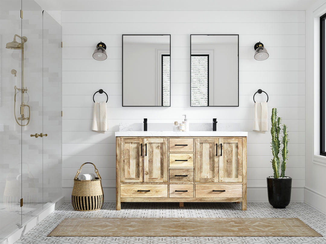 Malibu Mango Wood 60 in. W x 22 in. D Double Sink Bathroom Vanity