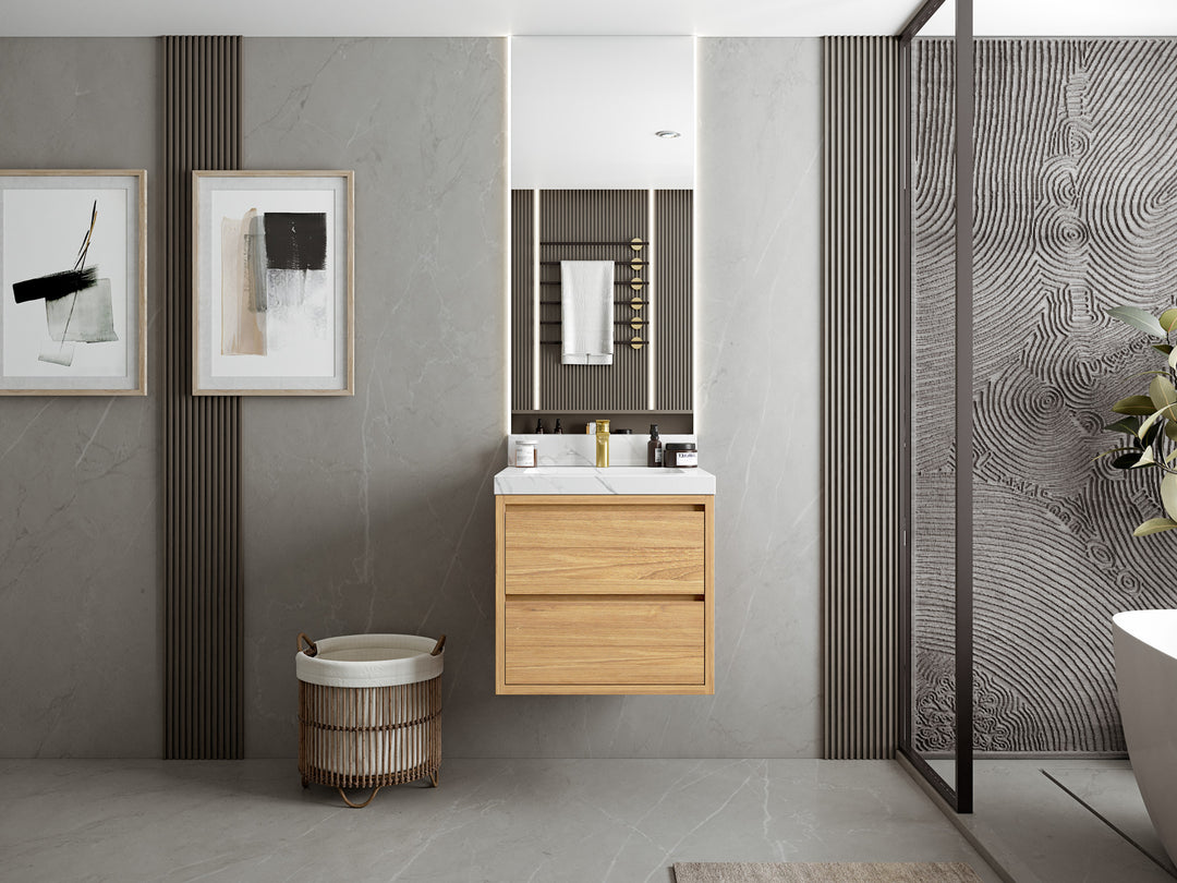 Madison Floating Teak 24 in. W x 22 in. D Single Sink Bathroom Vanity