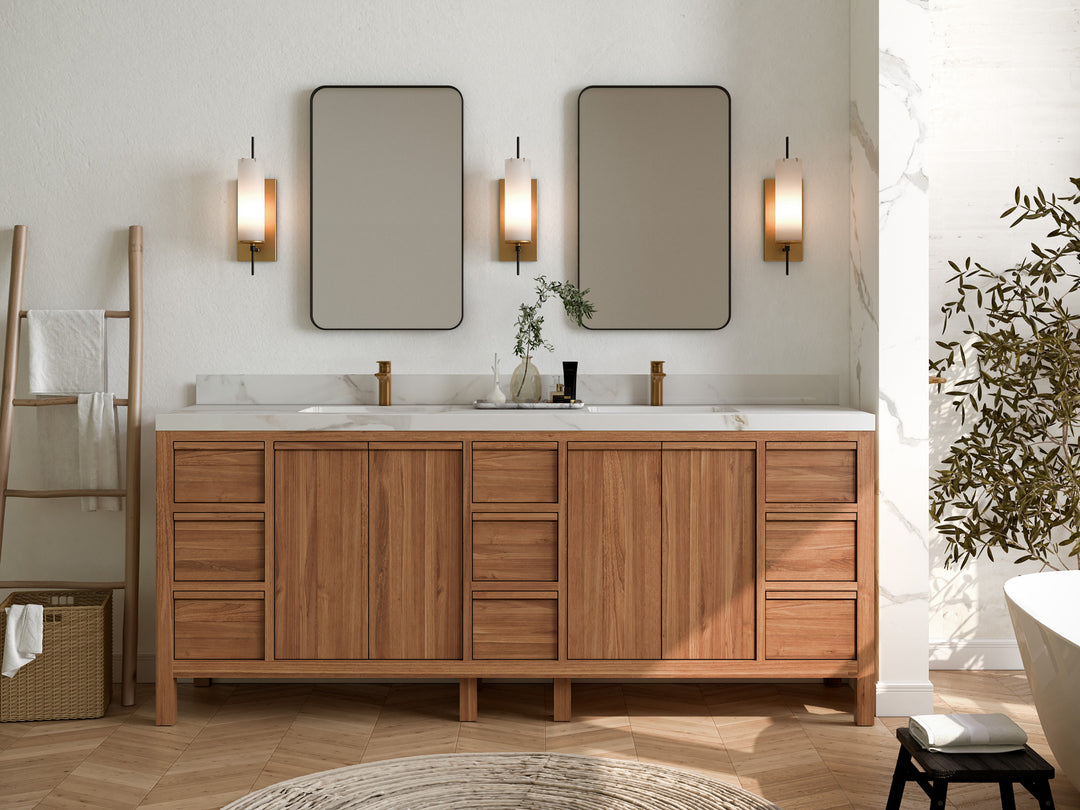 Elizabeth Teak 84 in. W x 22 in. D Double Sink Bathroom Vanity in Dark Natural with Countertop - Full View