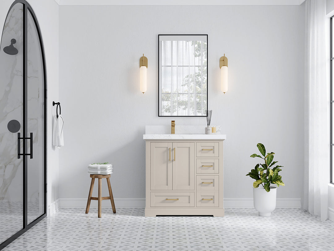 Boston 36 in. W x 22 in. D Single Sink Bathroom Vanity in Fine Grain with Countertop - Full View