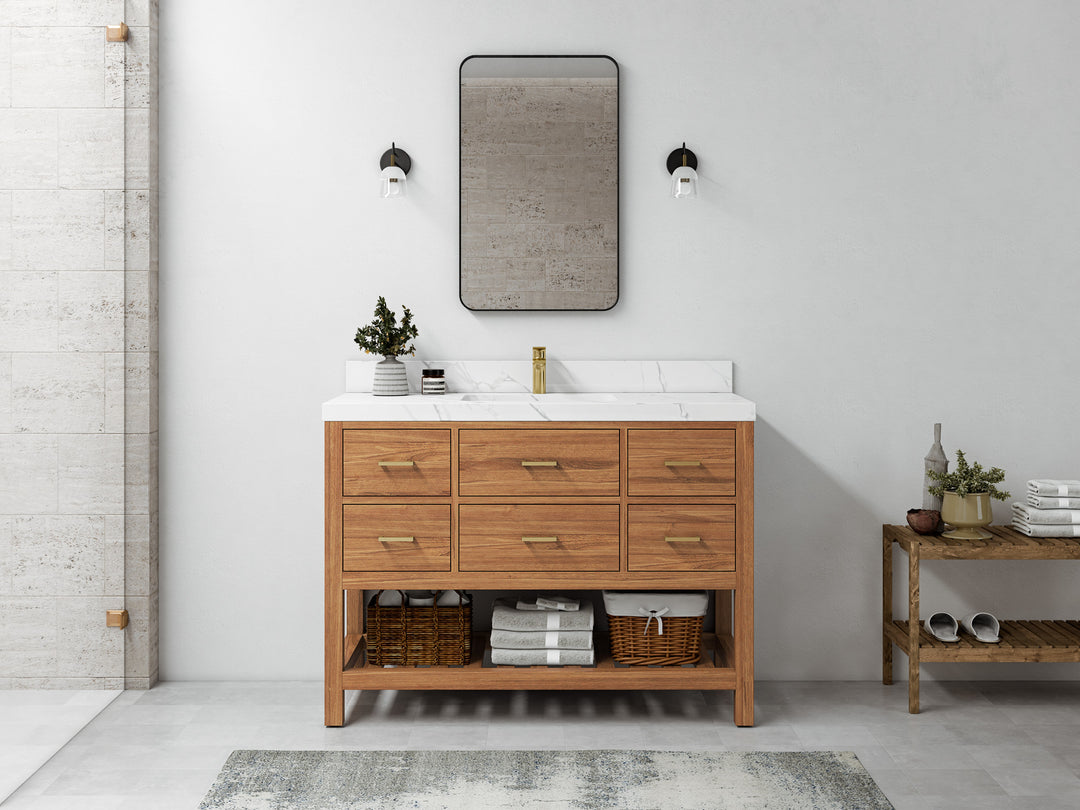 Parker Teak  48 in. W x 22 in. D Single Sink Bathroom Vanity in Golden  with Countertop - Full View