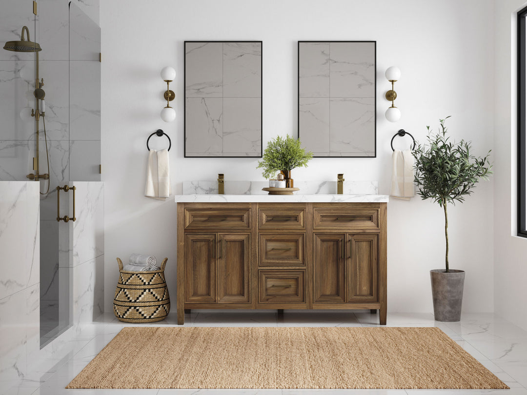 Santa Monica Teak Wood 60 in. W x 22 in. D Double Sink Bathroom Vanity