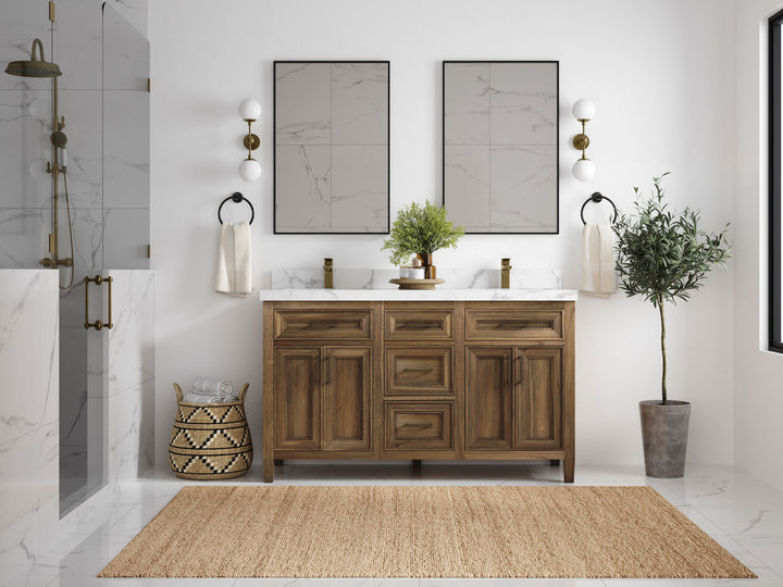 Santa Monica Teak Wood 60 in. W x 22 in. D Double Sink Bathroom Vanity - photo 4