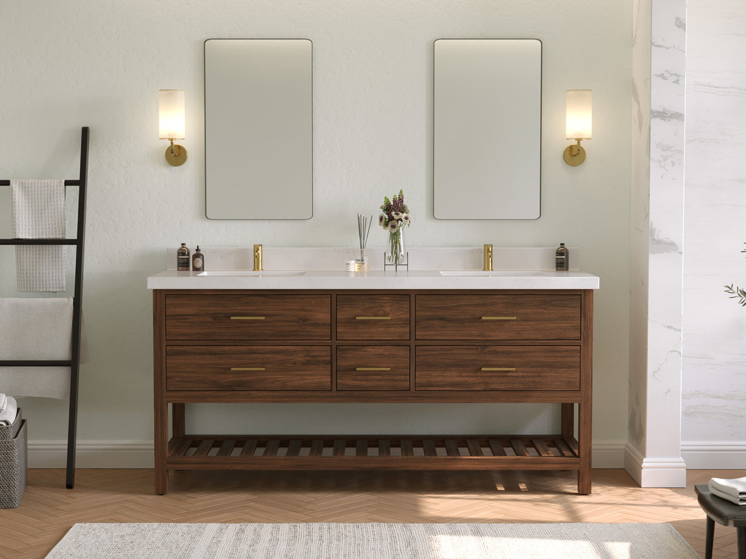 Parker Teak 72 in. W x 22 in. D Double Sink Bathroom Vanity in Dark Walnut with Countertop - Full View