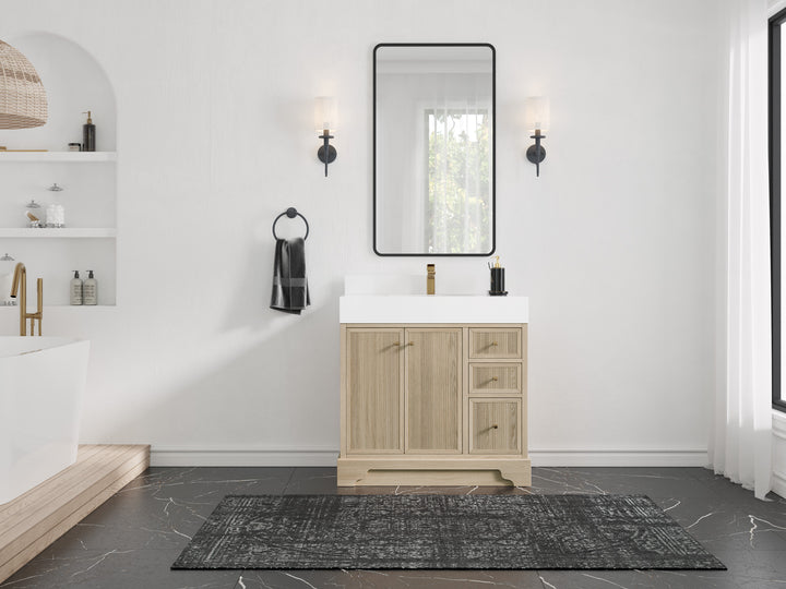Manhattan White Oak 36 in. W x 22 in. D Center Sink Bathroom Vanity - photo 4