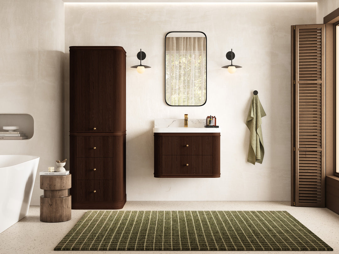 Hampton Floating Teak 30 in. W x 22 in. D Single Sink Bathroom Vanity with Countertop - Full View