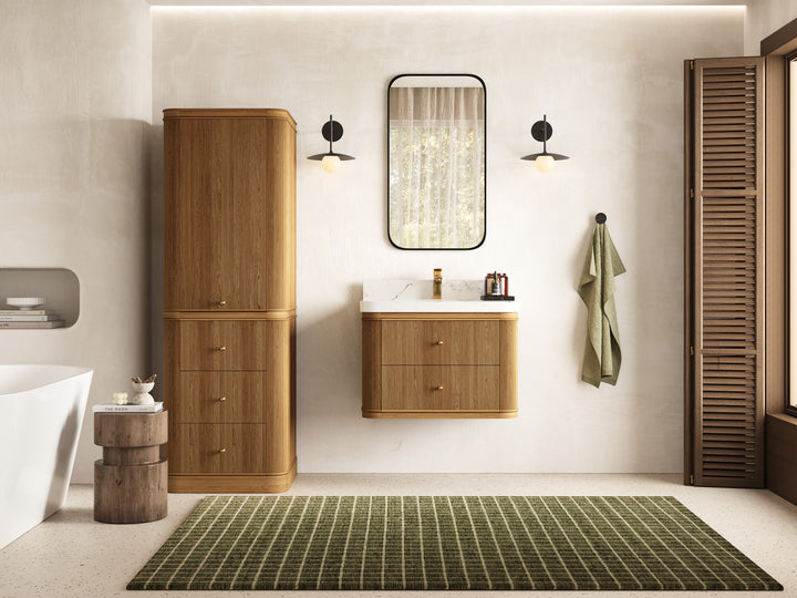 Hampton Floating Teak 30 in. W x 22 in. D Single Sink Bathroom Vanity (Light Natural) - photo 4