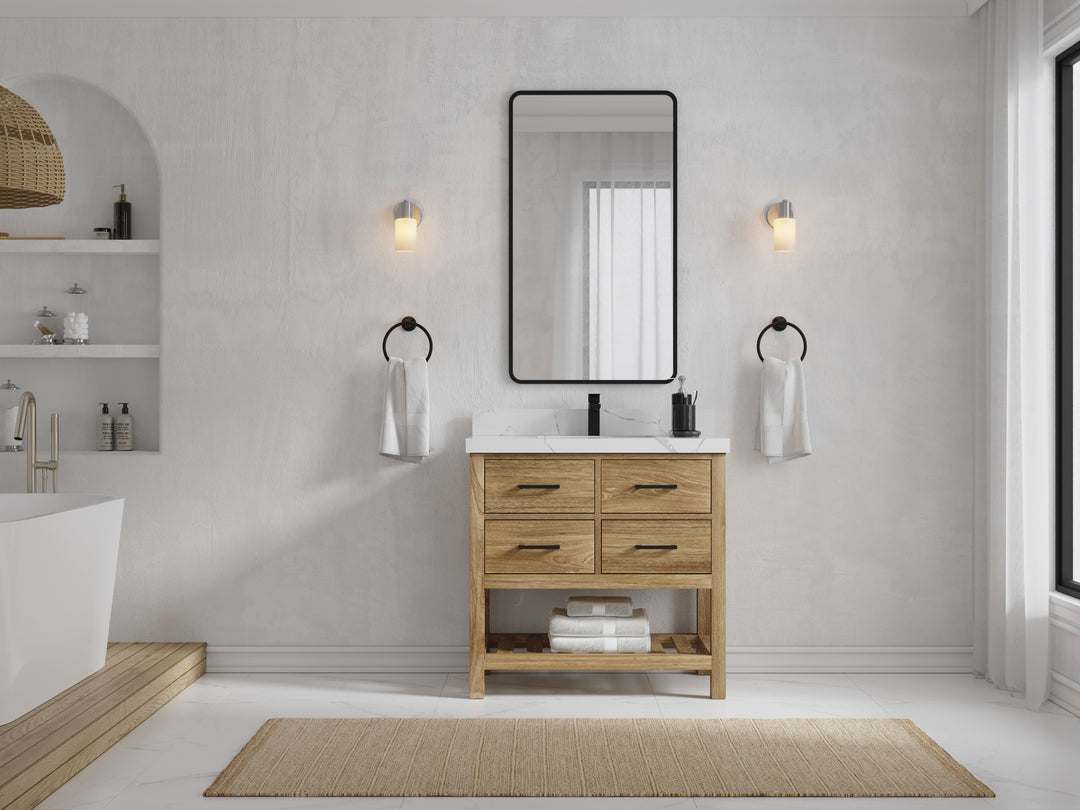 Parker Teak Wood 36 in. W x 22 in. D Center Sink Bathroom Vanity