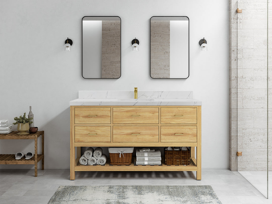 Parker Teak  60 in. W x 22 in. D Single Sink Bathroom Vanity in Light Natural  with Countertop - Full View