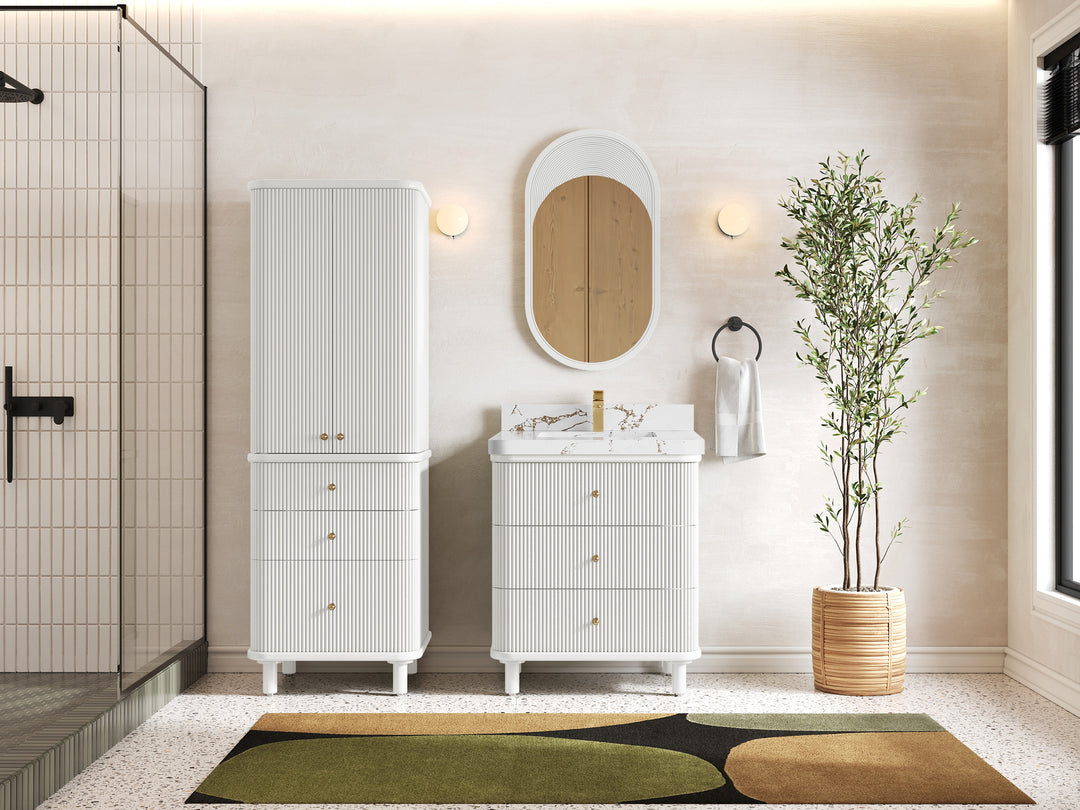 Miami 30 in. W x 22 in. D Single Sink Bathroom Vanity in White with Countertop - Full View