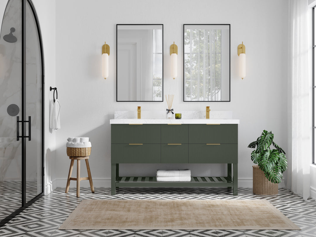 Catalina 60 in. W x 22 in. D Double Sink Bathroom Vanity in Pewter Green with Countertop - Full View