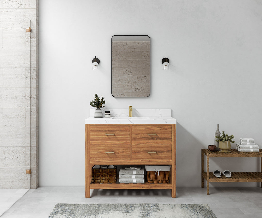 Parker Teak  42 in. W x 22 in. D Single Sink Bathroom Vanity in Golden  with Countertop - Full View