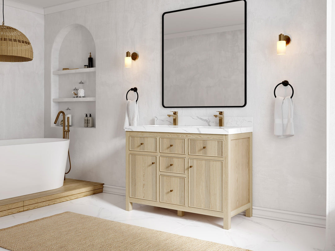 Sonoma Oak 48 in. W x 22 in. D Double Sink Bathroom Vanity in Dark Natural with countertop - Side View