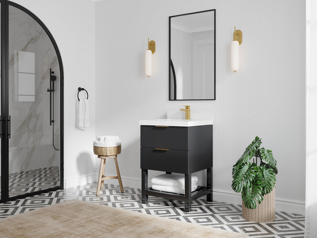 Catalina 24 in. W x 22 in. D Single Sink Bathroom Vanity in Black with Countertop- Side View