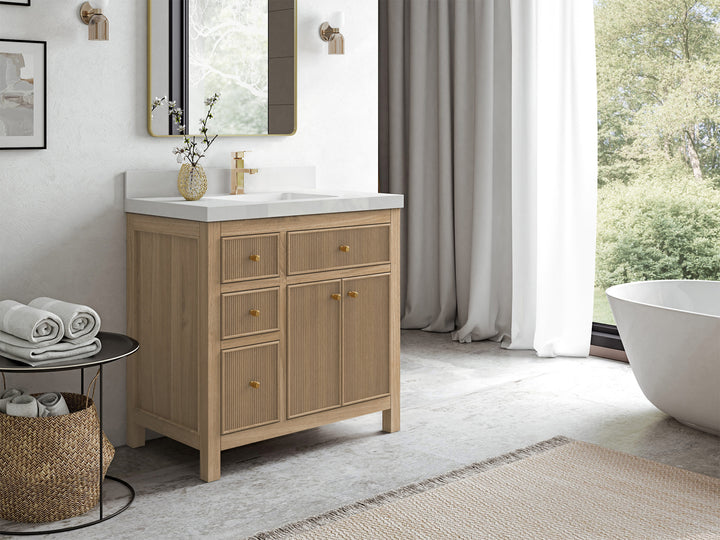 Teak Wood Bath Vanity – 36" W x 22" D, Sonoma Collection, Center Sink - photo 2