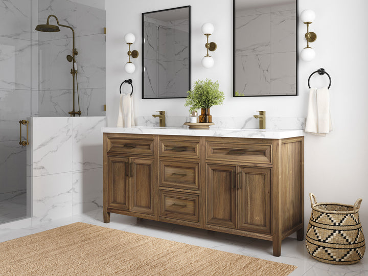 Santa Monica Teak Wood 72 in. W x 22 in. D Double Sink Bathroom Vanity - photo 2