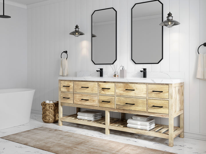Parker Mango Wood 84 in. W x 22 in. D Double Sink Bathroom vanity with - photo 2