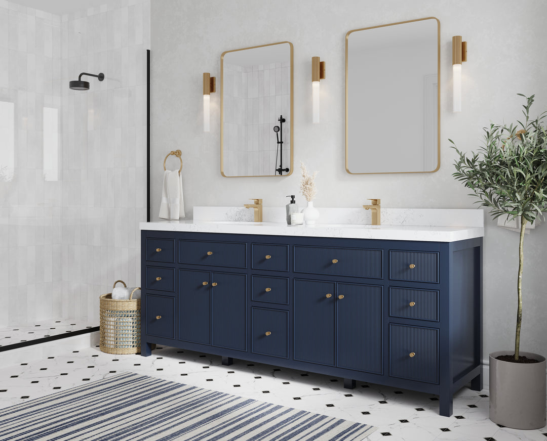 Sonoma 84 in W x 22 in D Free Standing Reeded Double Sink Bathroom Vanity
