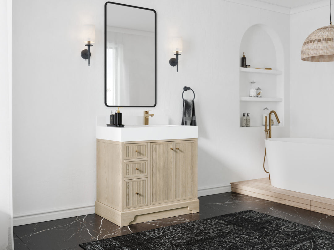 Manhattan White Oak 36 in. W x 22 in. D Right Offset Sink Bathroom Vanity