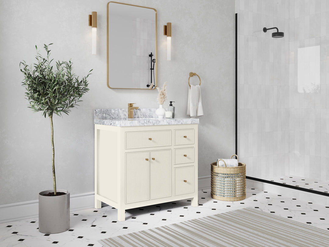Sonoma 36 in. W x 22 in. D Left Offset Sink Bathroom Vanity in Alabaster with countertop - Side View
