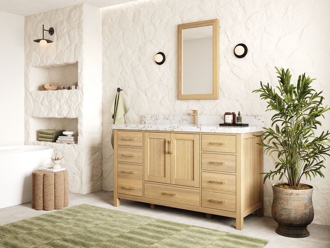 Malibu White Oak 60 in. W x 22 in. D Single Sink Bathroom Vanity