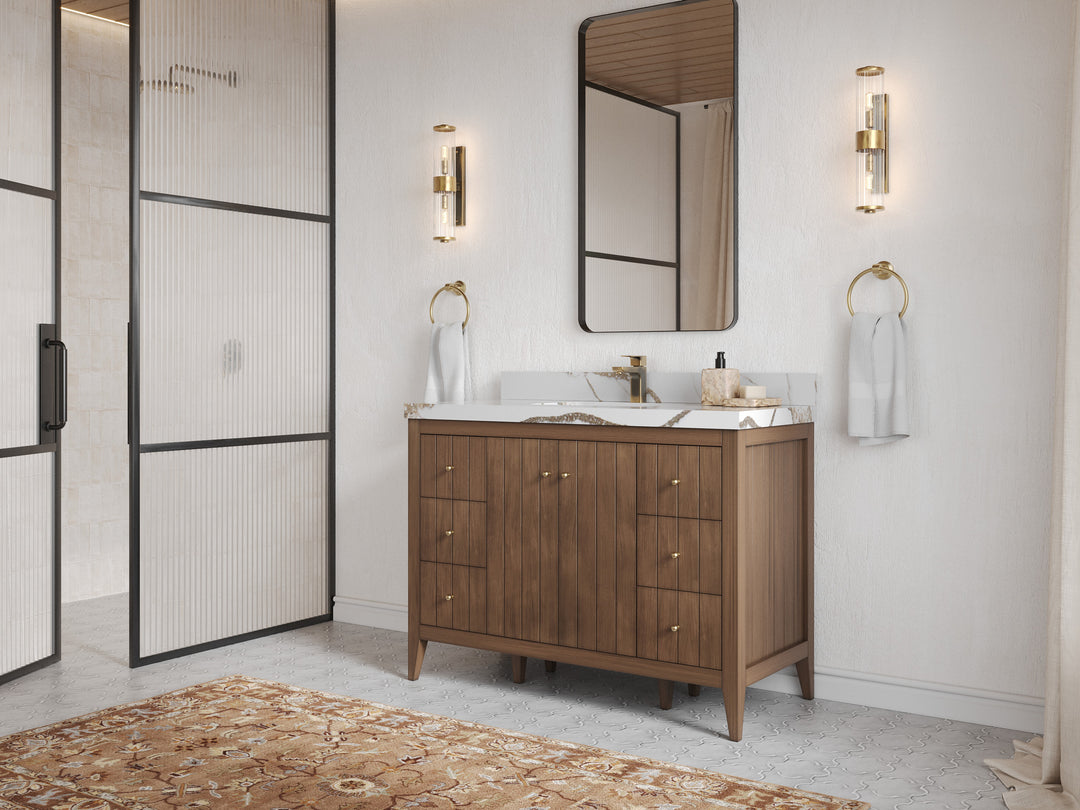 Atlanta Teak Wood 48 in. W x 22 in. D Single Sink Bathroom Vanity