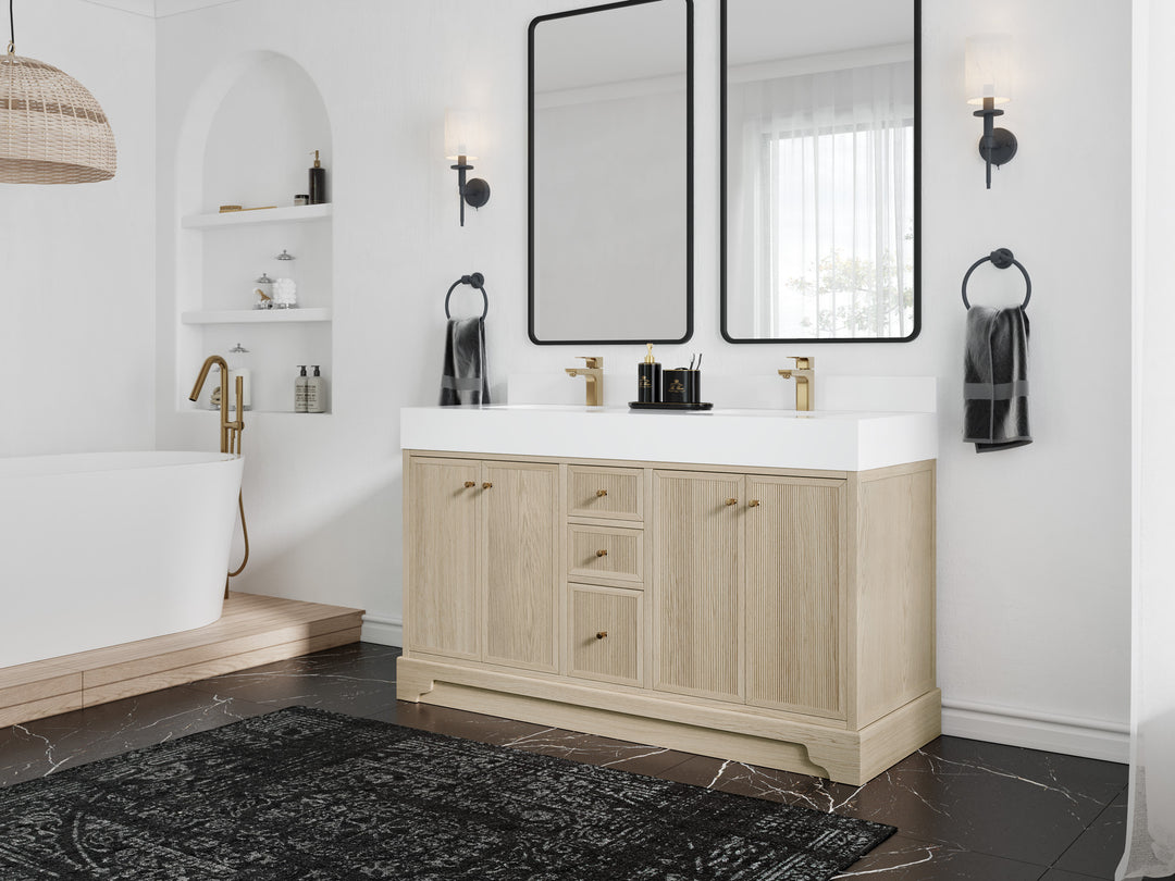 Manhattan White Oak 60 in. W x 22 in. D Double Sink Bathroom Vanity
